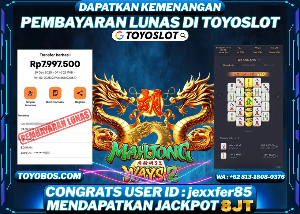 TOYOSLOT - BUKTI KEMENANGAN Mahjong Ways 2 Rp8,000,000,- LUNAS